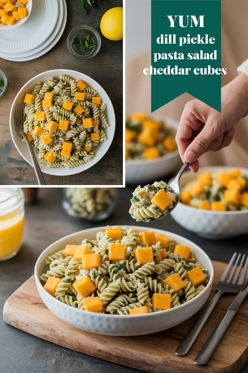 dill pickle pasta salad cheddar cubes