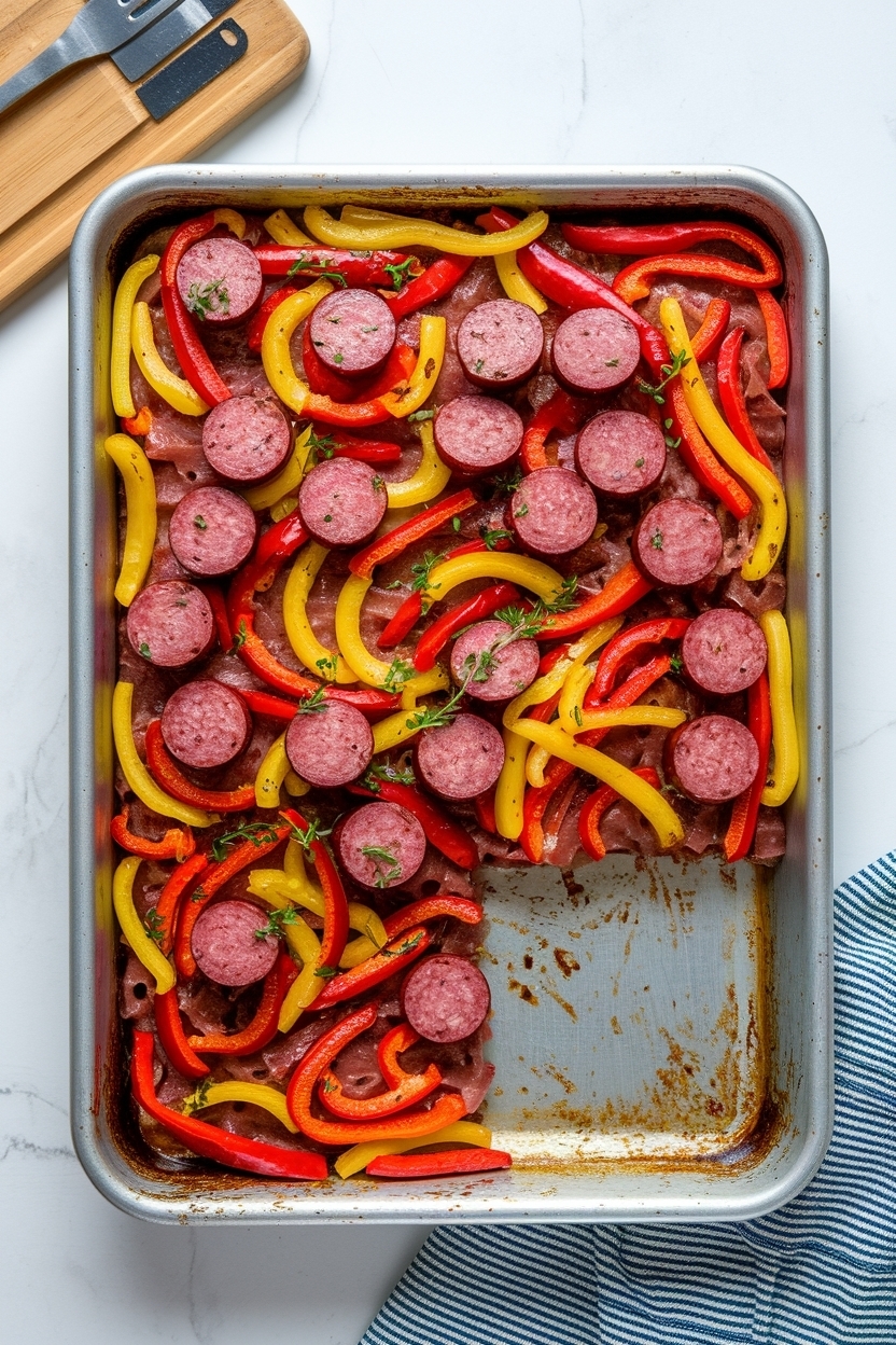 sheet pan kielbasa peppers onions