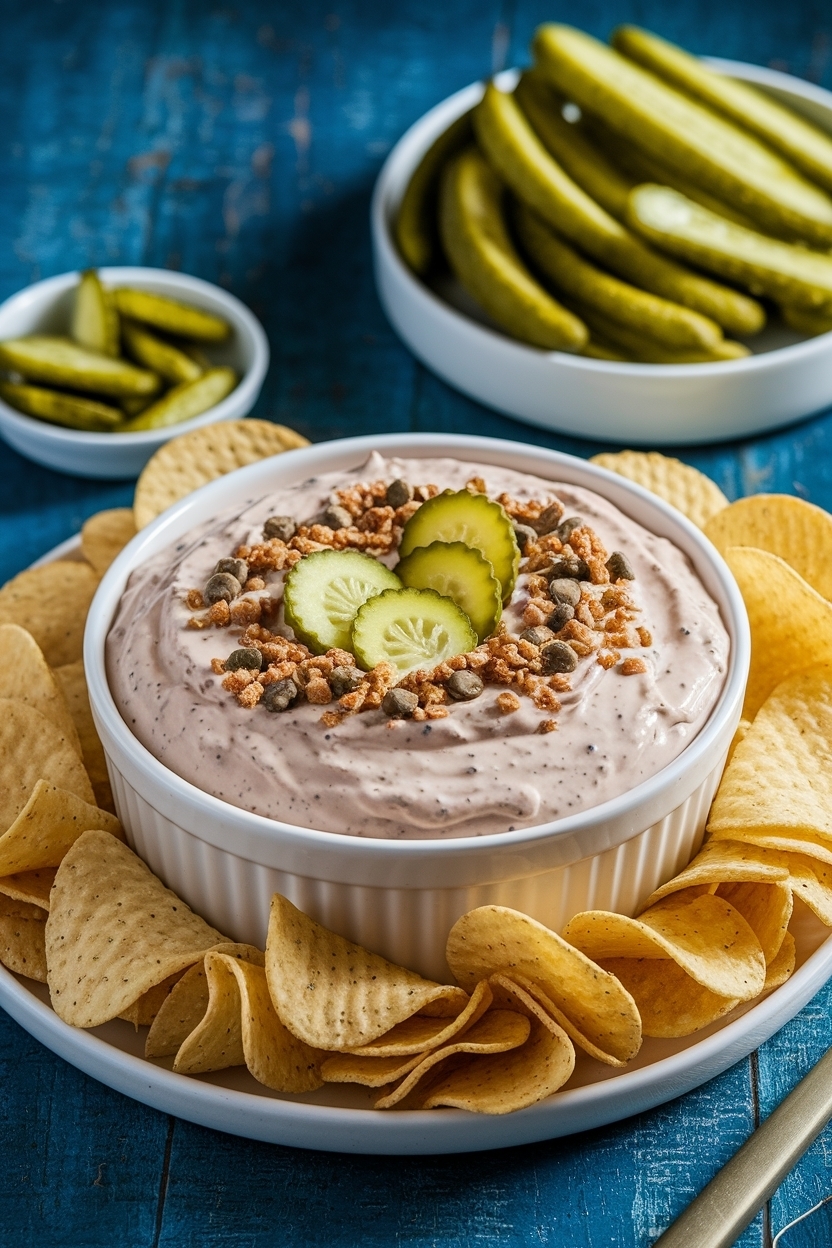 pickle ranch dip with chips