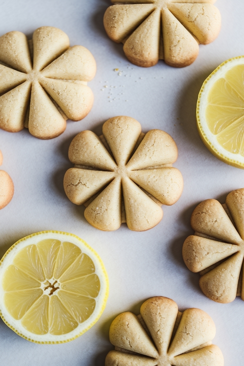 lemon shortbread cookies flower pressed