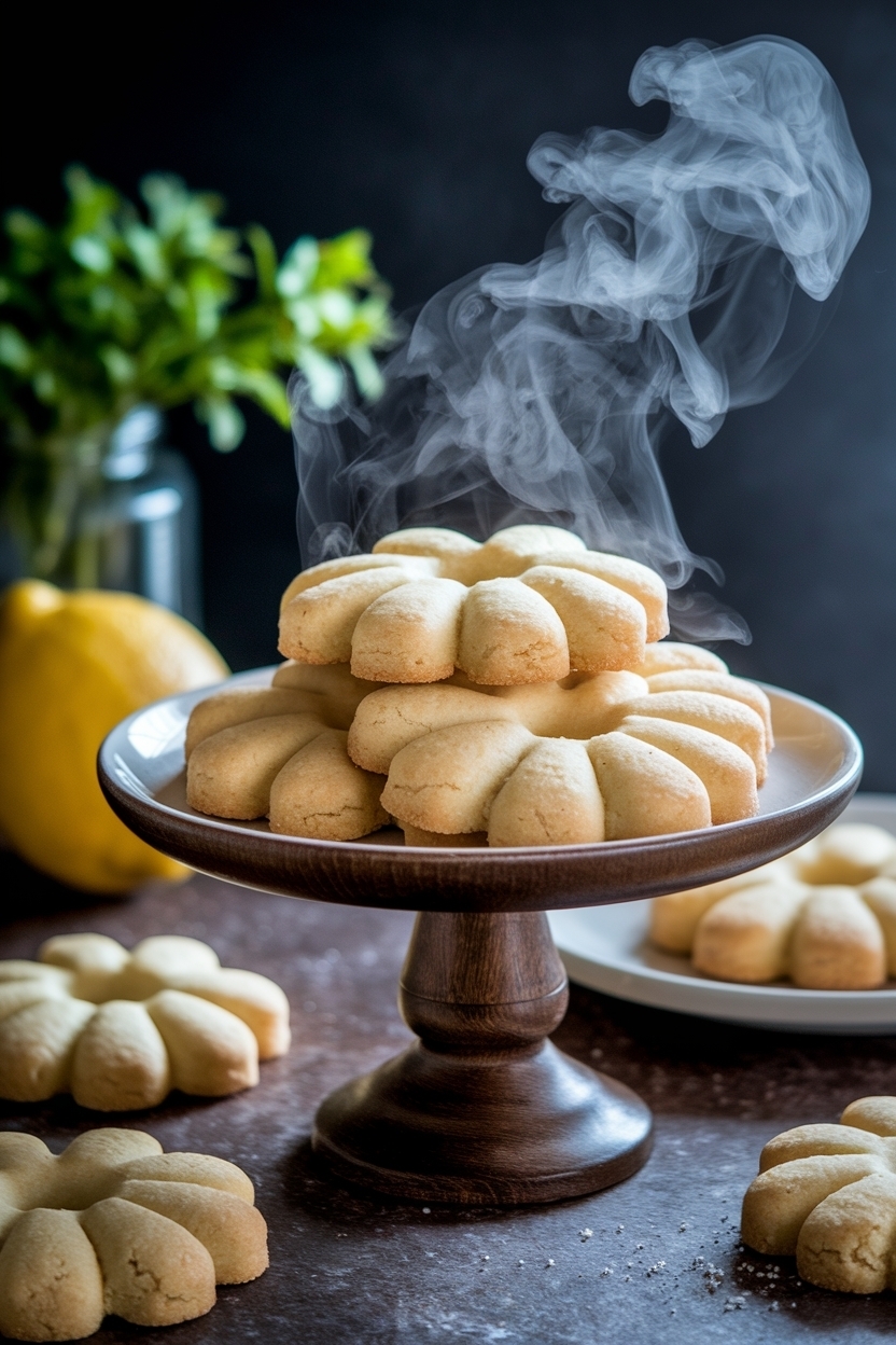lemon shortbread cookies flower pressed
