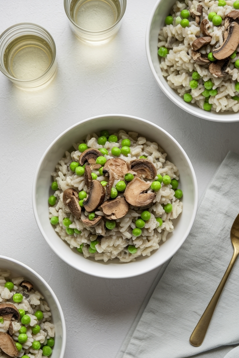 spring pea and mushroom risotto no wine