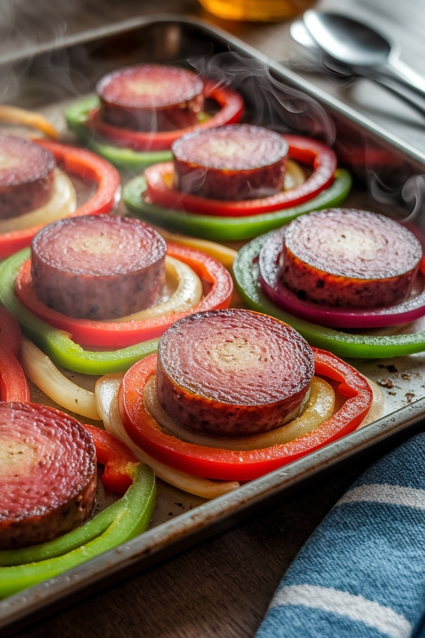 sheet pan kielbasa peppers onions