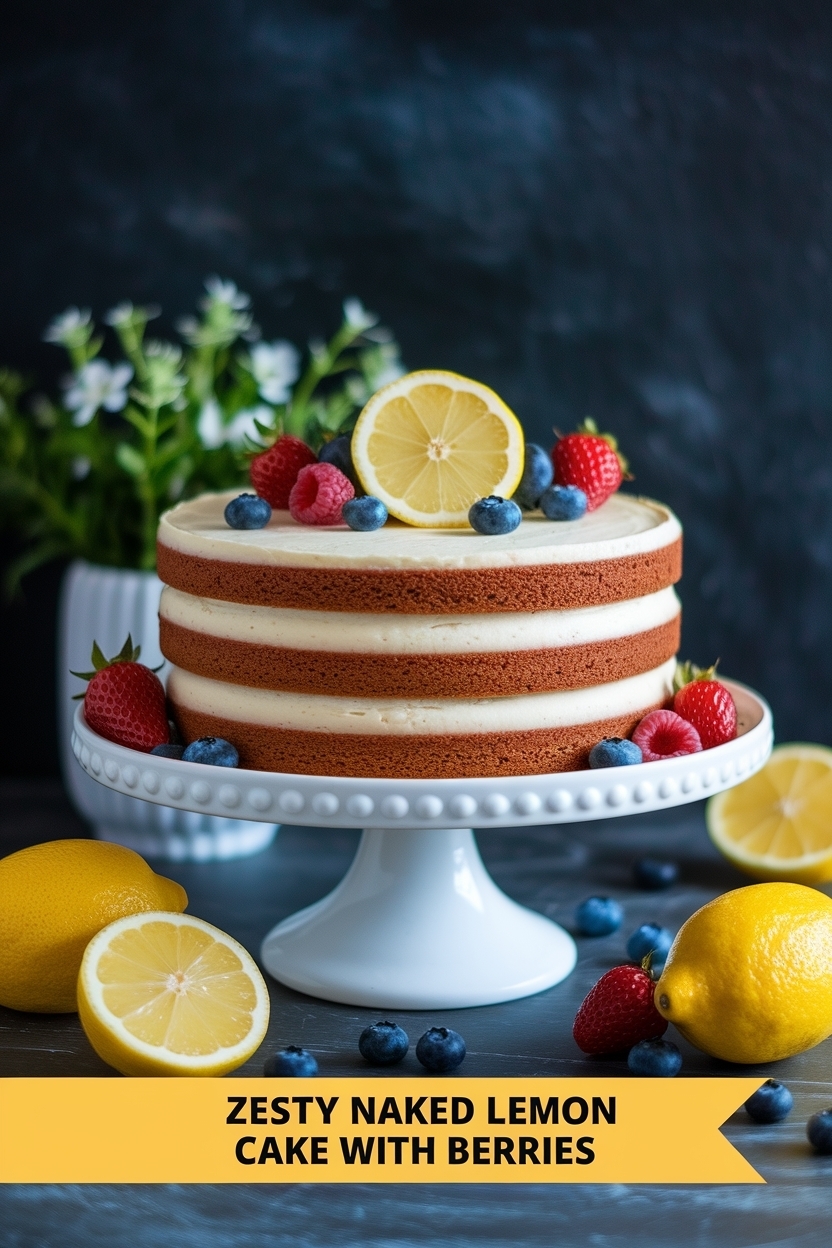 naked lemon cake with berries