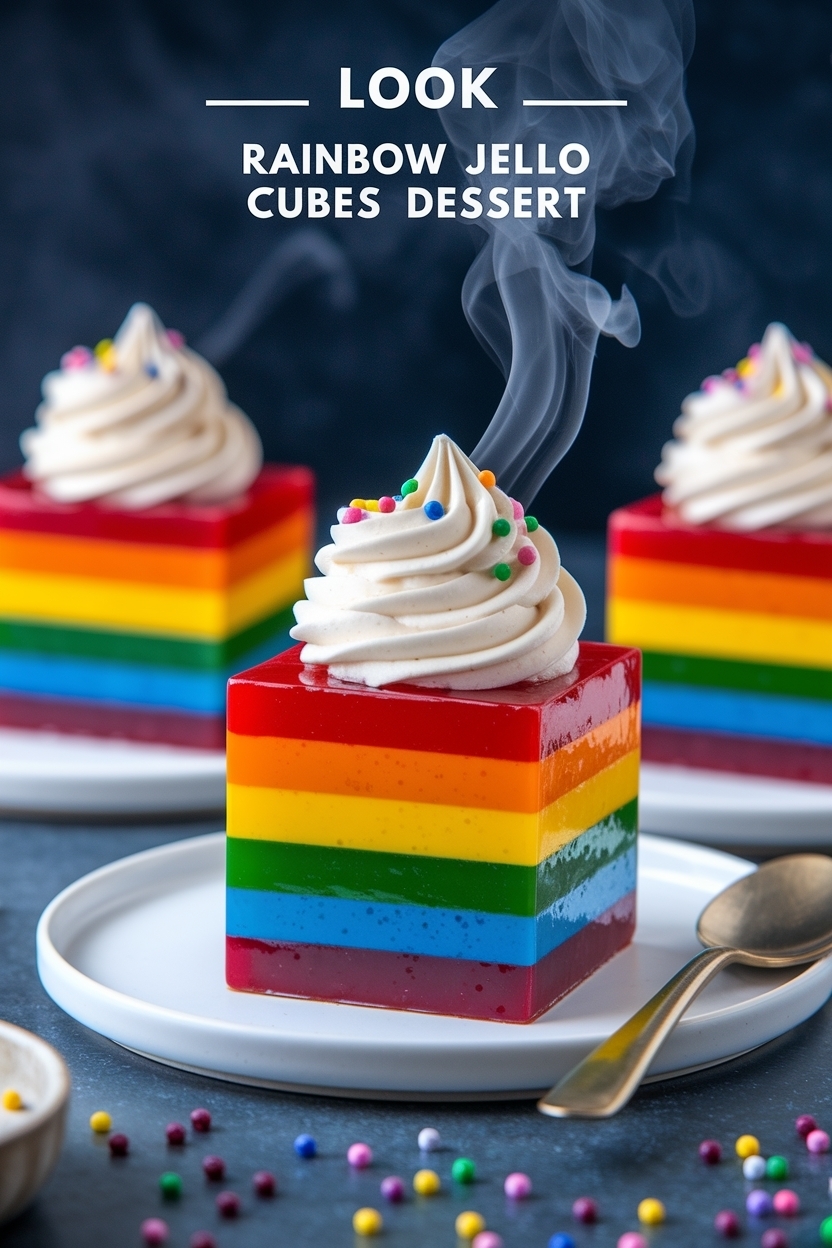 rainbow jello cubes dessert