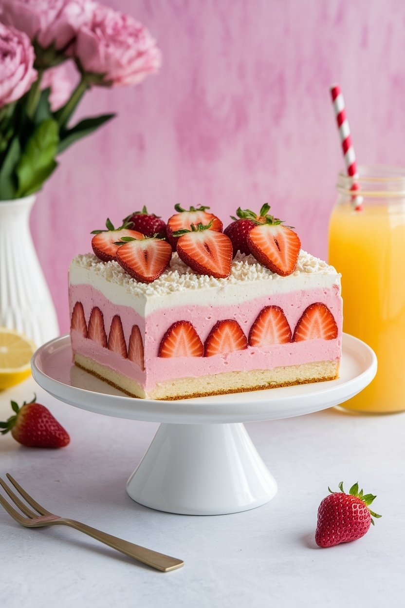 strawberry lemonade sheet cake spring