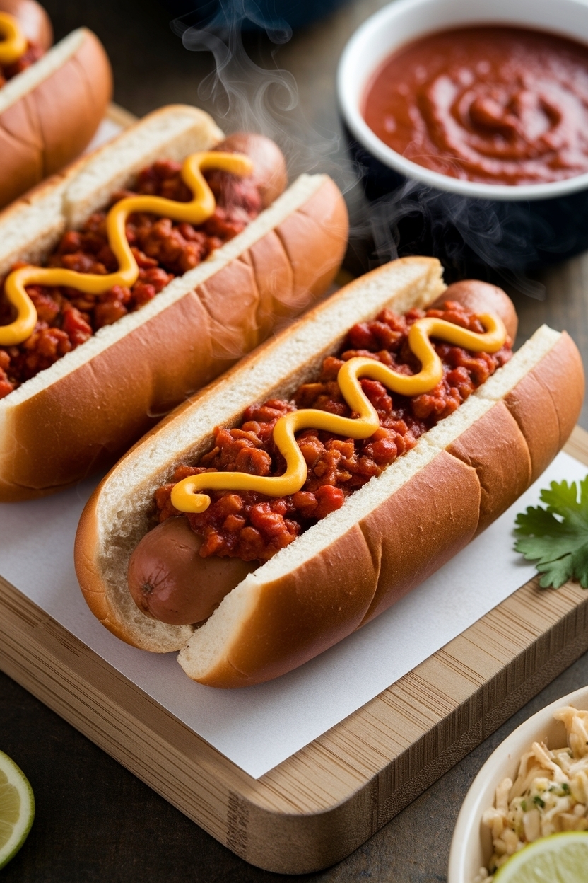 grilled hot dogs with chili