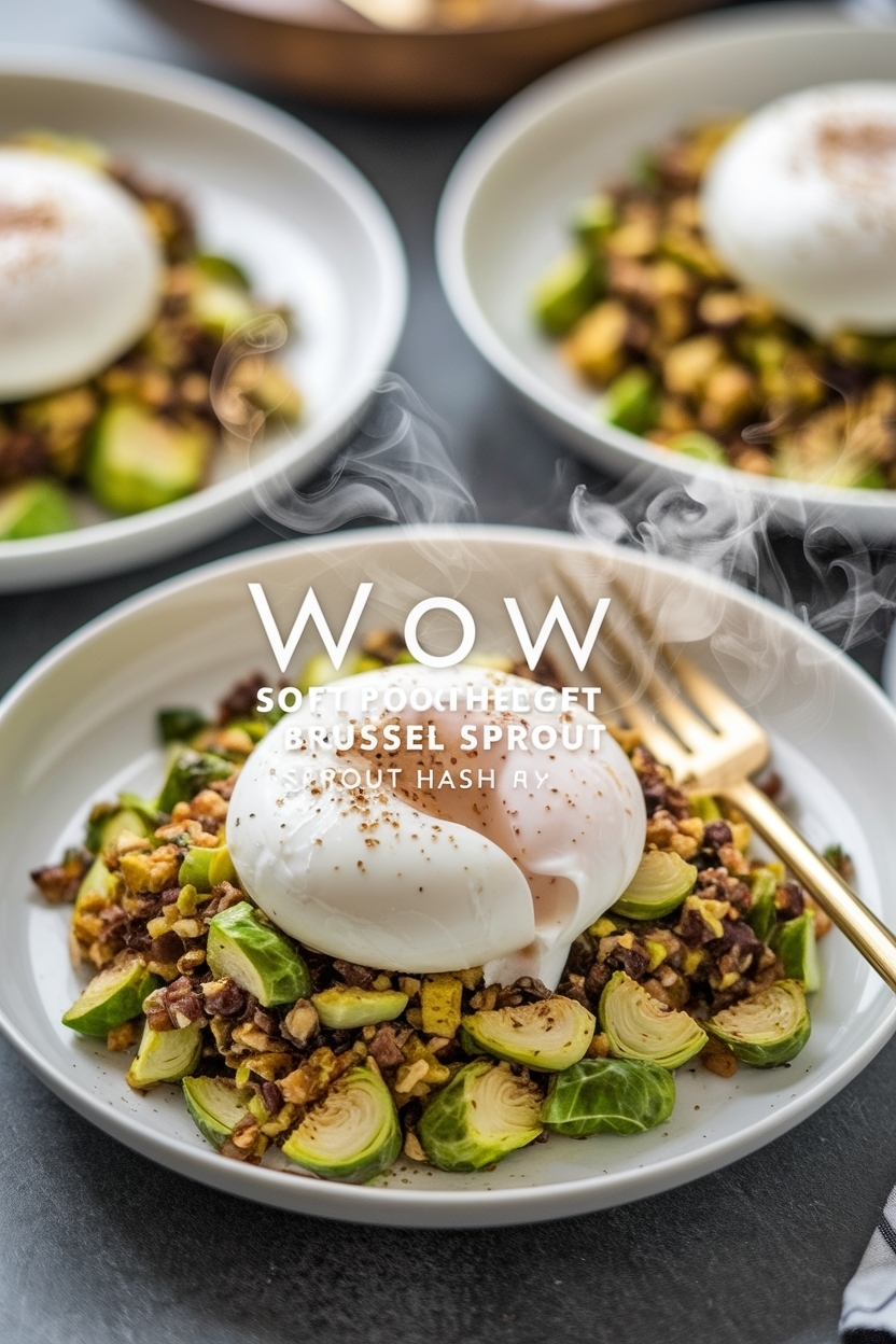 soft poached eggs with brussel sprout hash