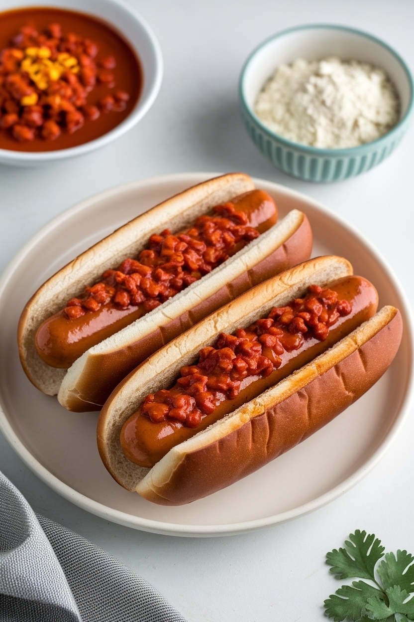 grilled hot dogs with chili
