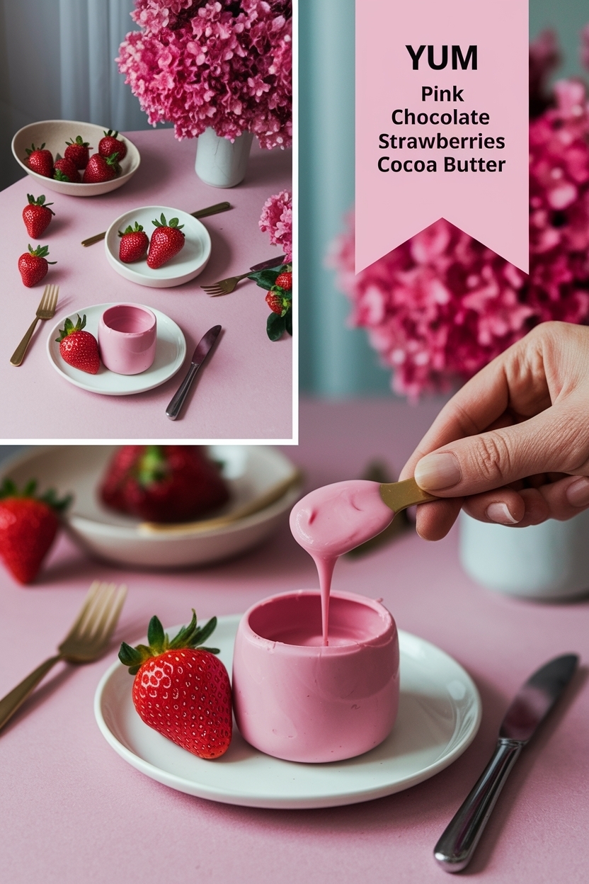 pink chocolate strawberries colored cocoa butter