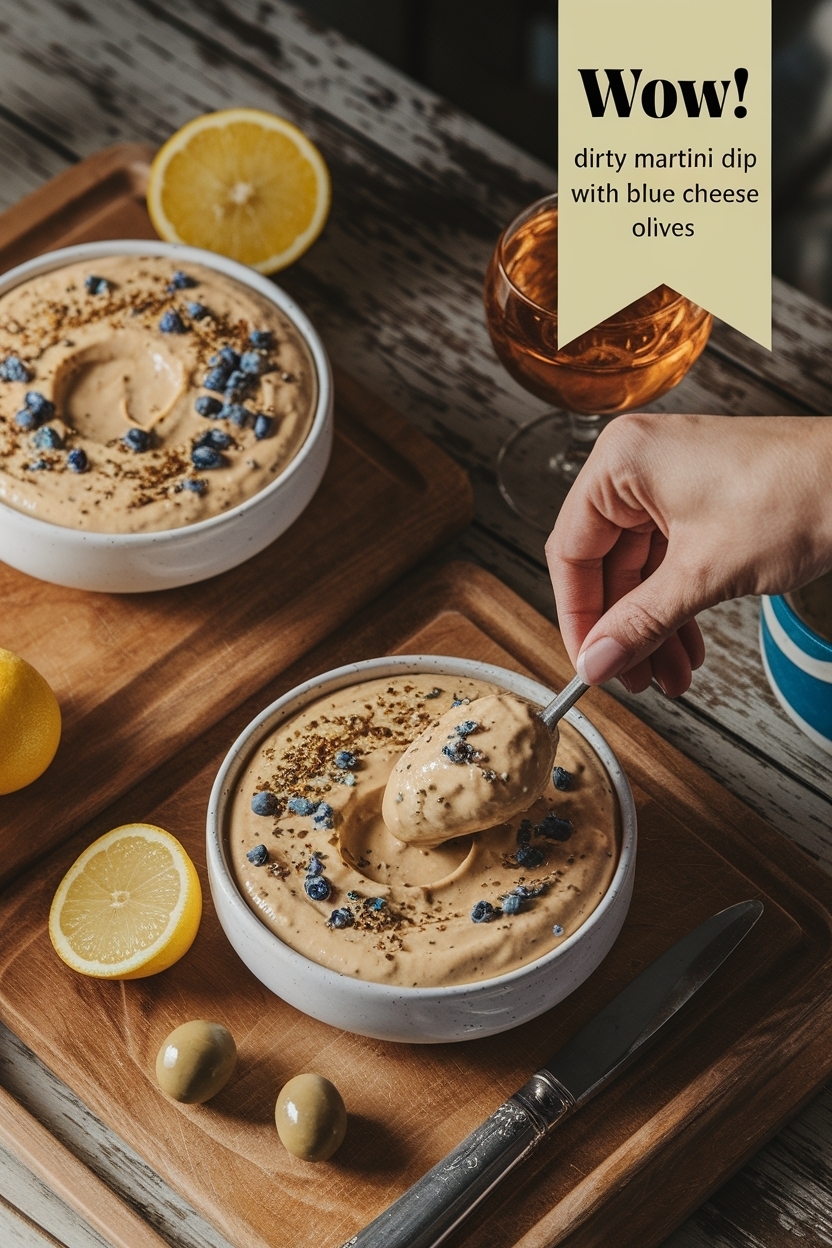 dirty martini dip with blue cheese olives