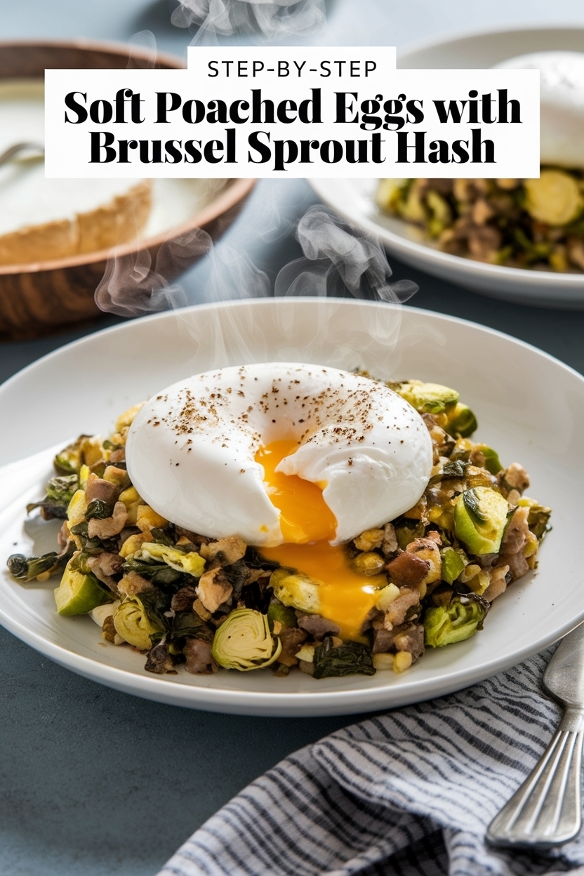 soft poached eggs with brussel sprout hash