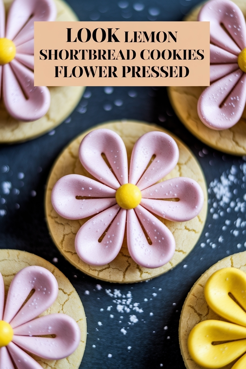 lemon shortbread cookies flower pressed