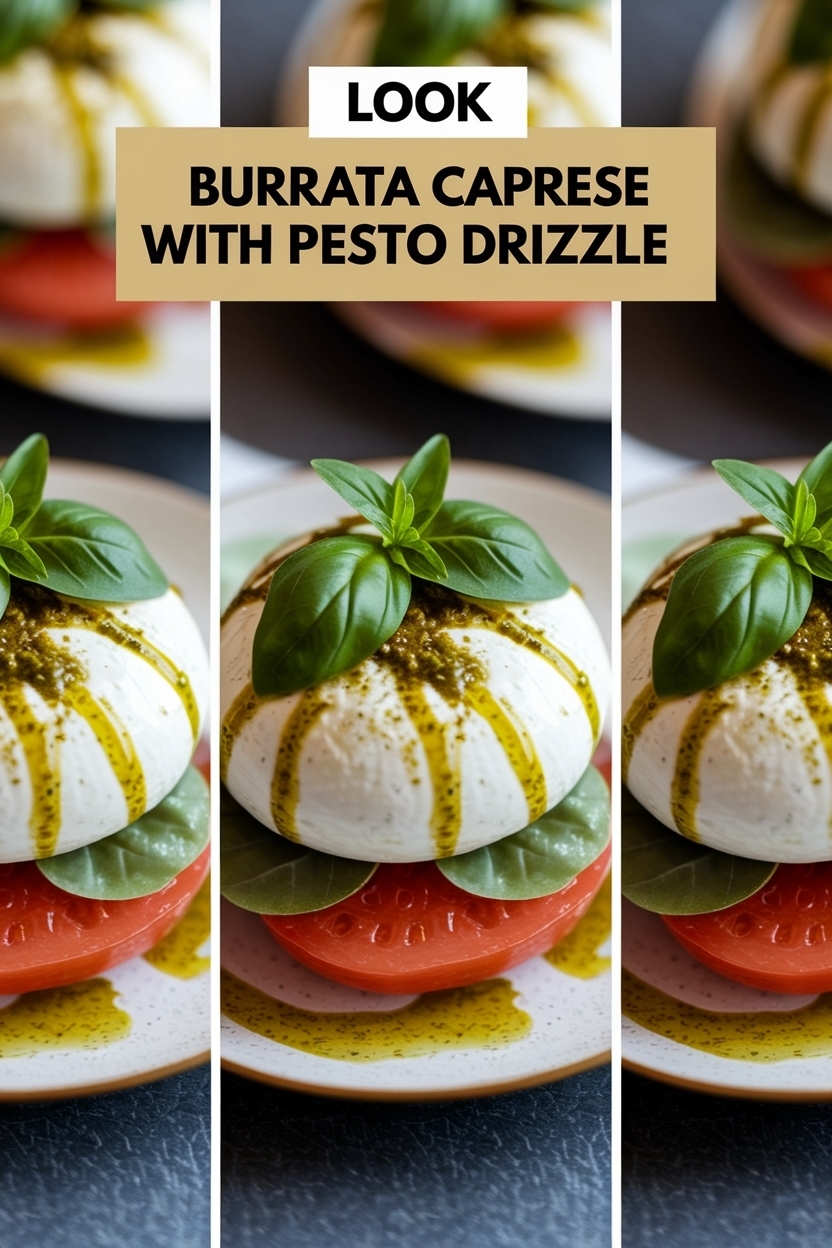 burrata caprese with pesto drizzle