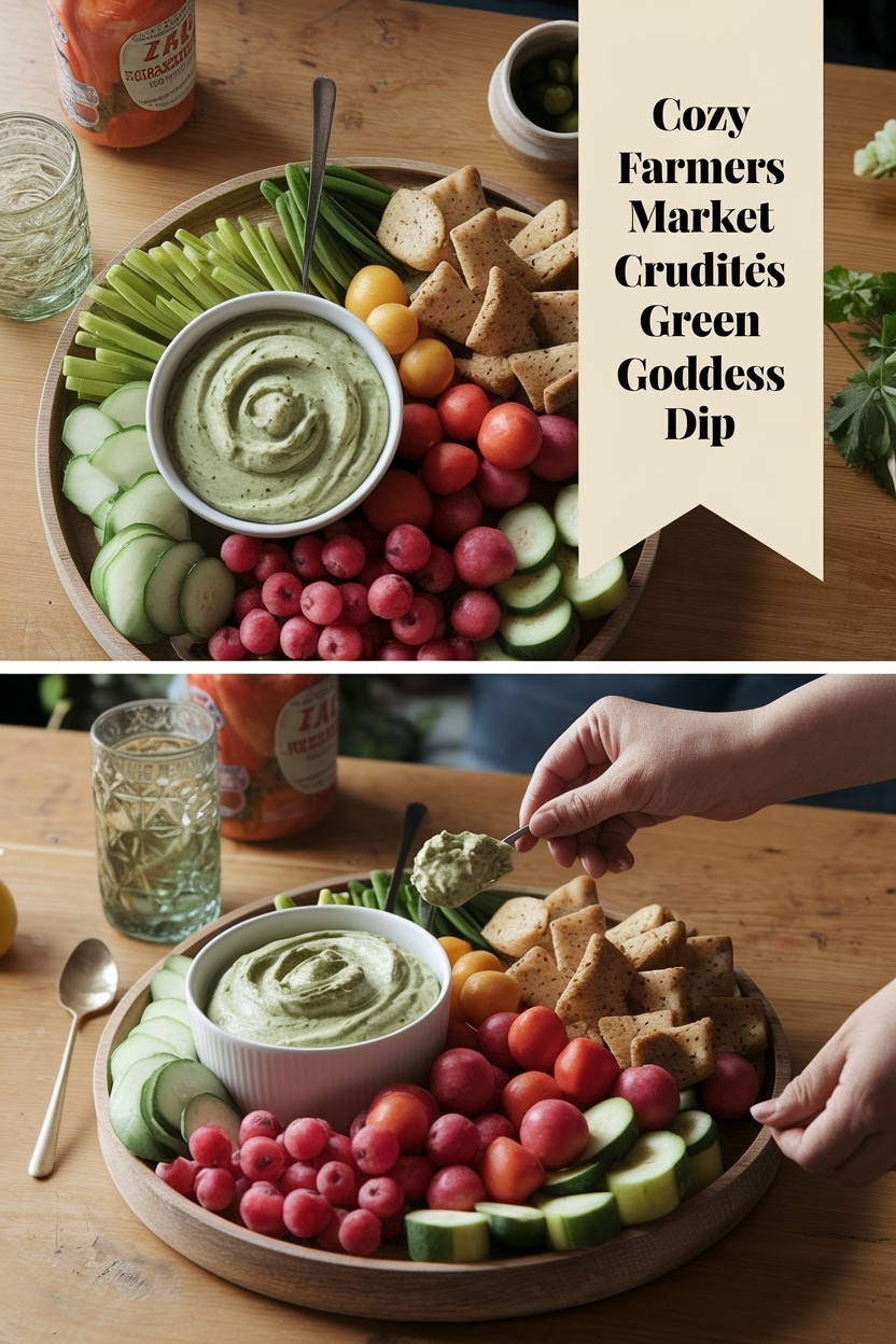 farmers market crudités board green goddess dip
