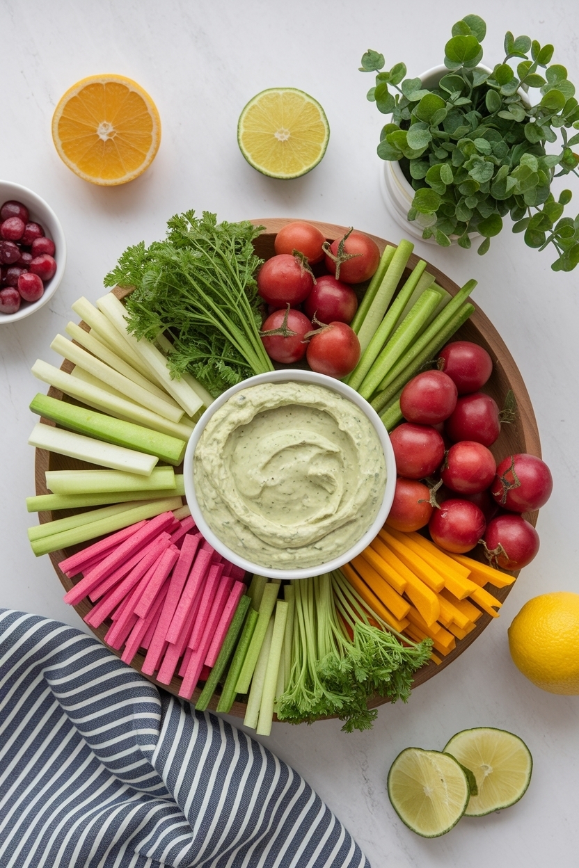 farmers market crudités board green goddess dip