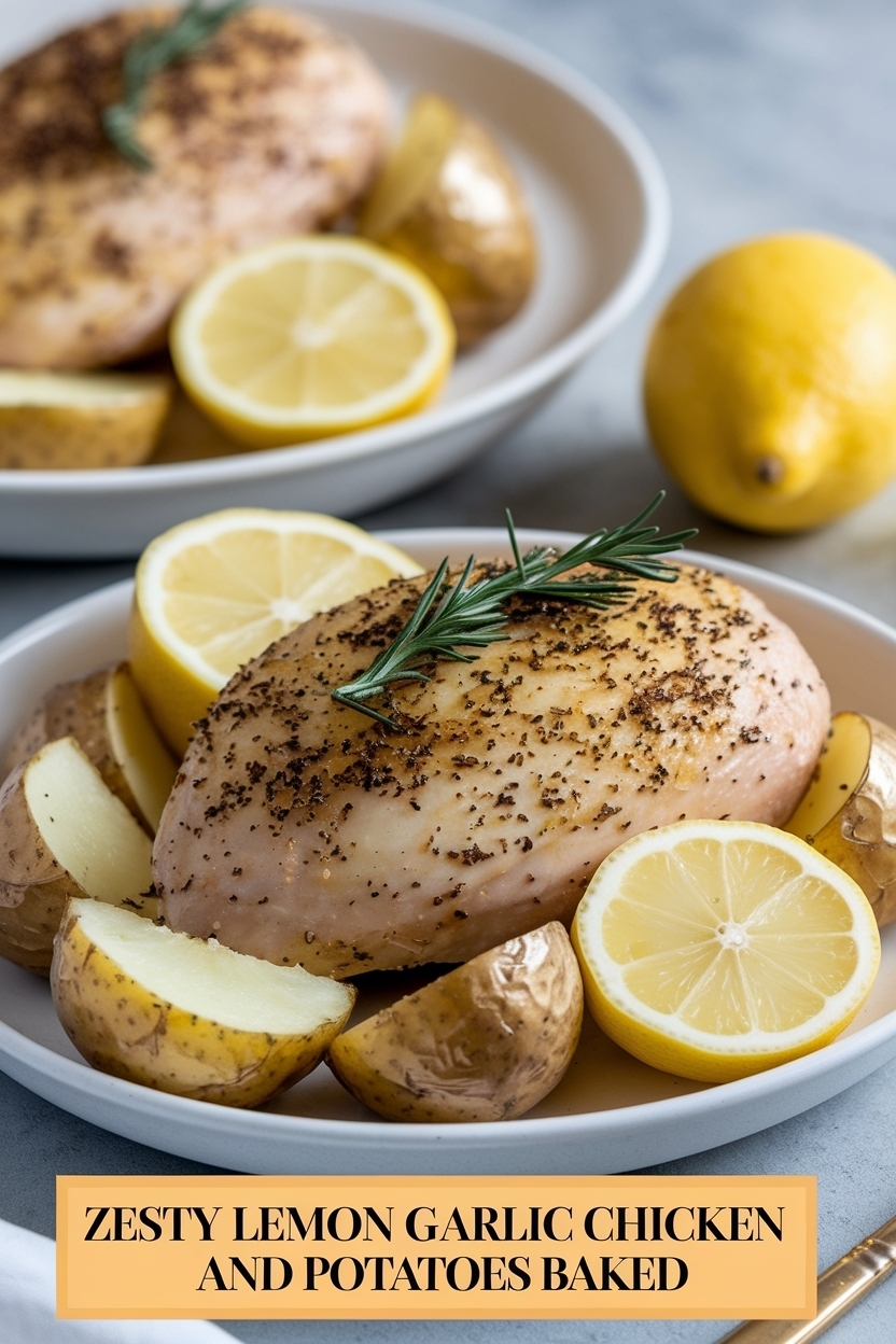 lemon garlic chicken and potatoes baked