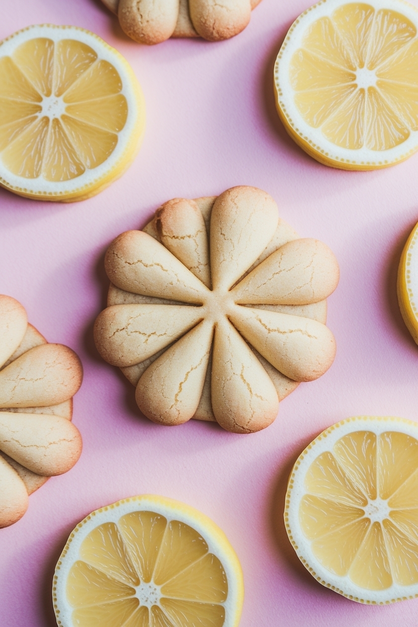 lemon shortbread cookies flower pressed