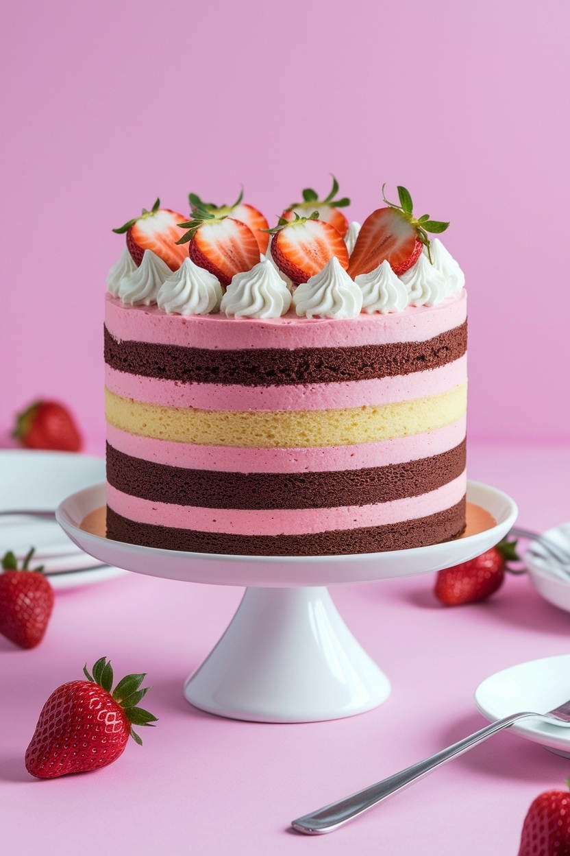 neapolitan layer cake chocolate vanilla strawberry
