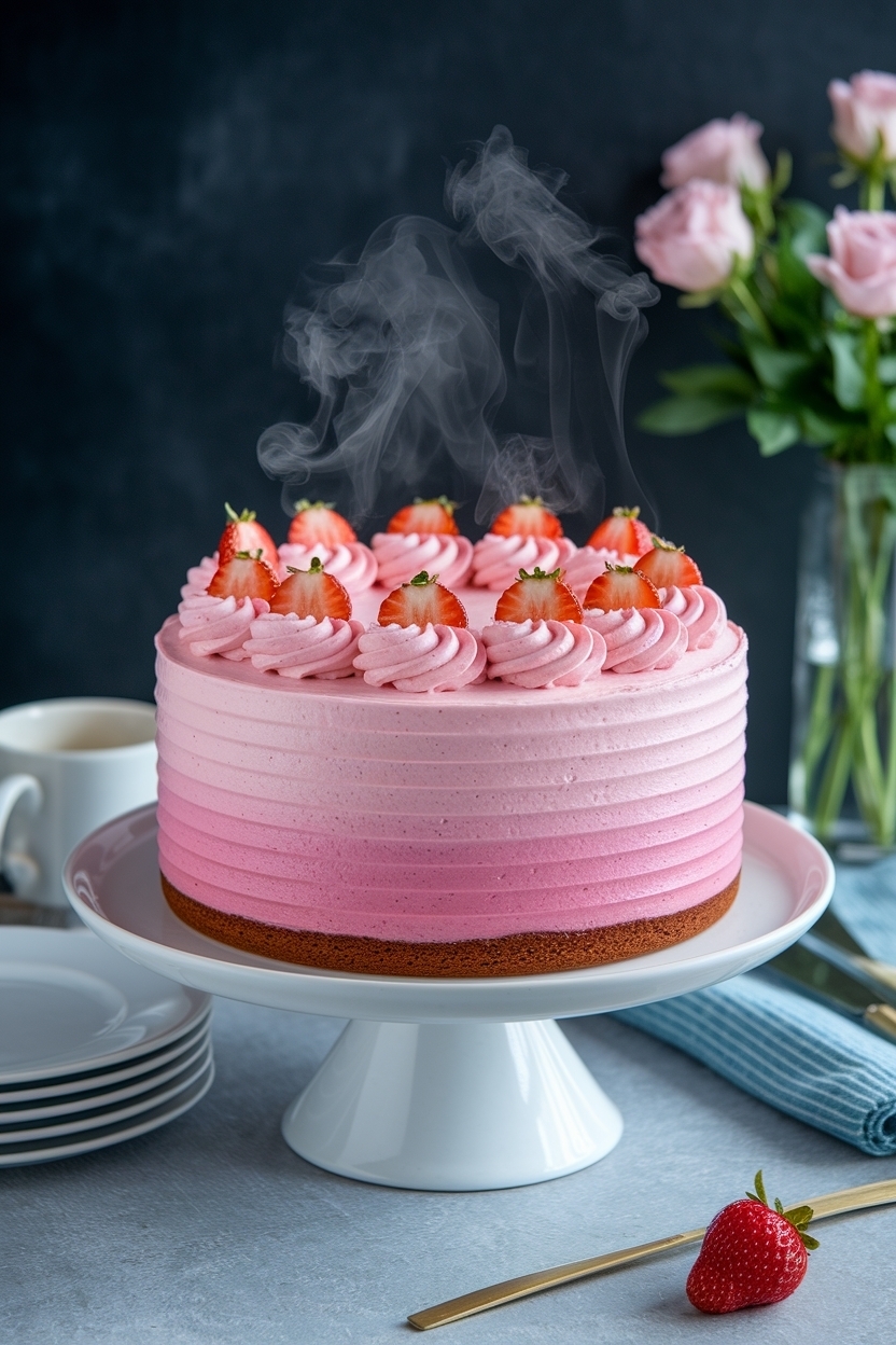 ombre pink layer cake strawberry buttercream