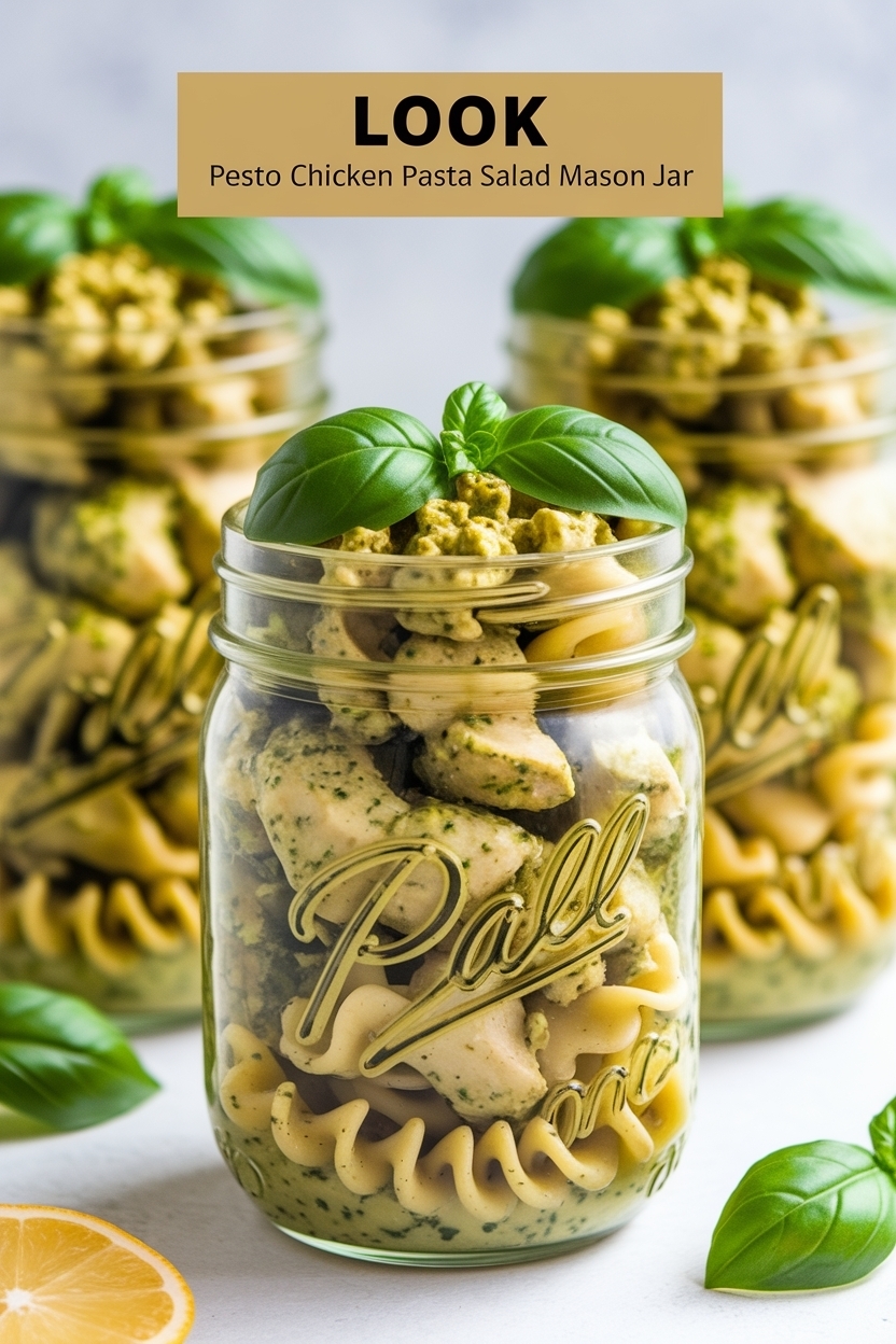 pesto chicken pasta salad mason jar