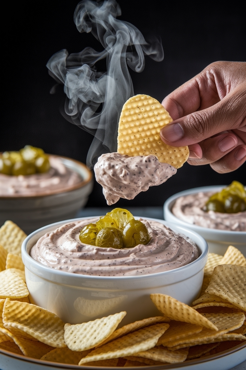 pickle ranch dip with chips