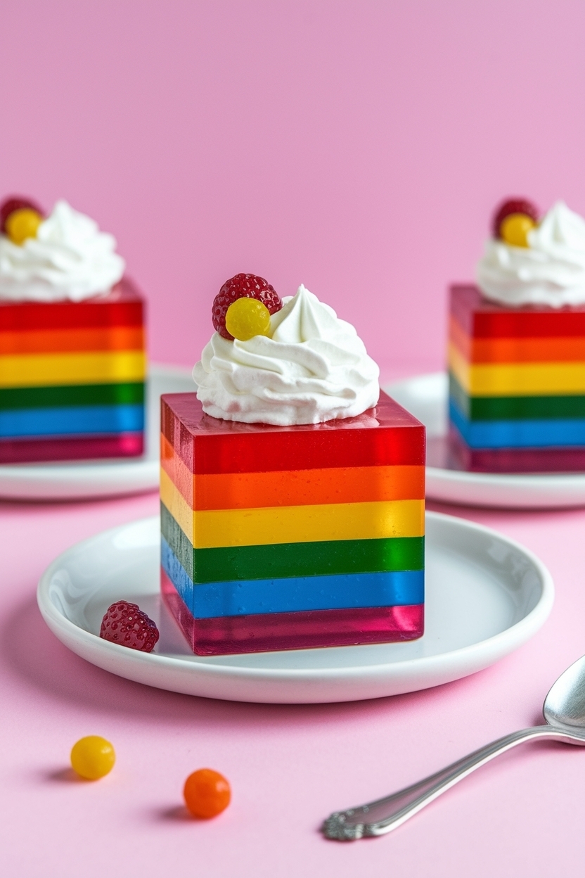 rainbow jello cubes dessert