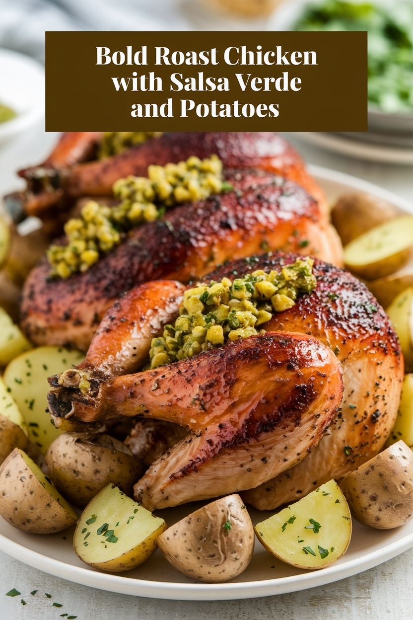 roast chicken with salsa verde and potatoes