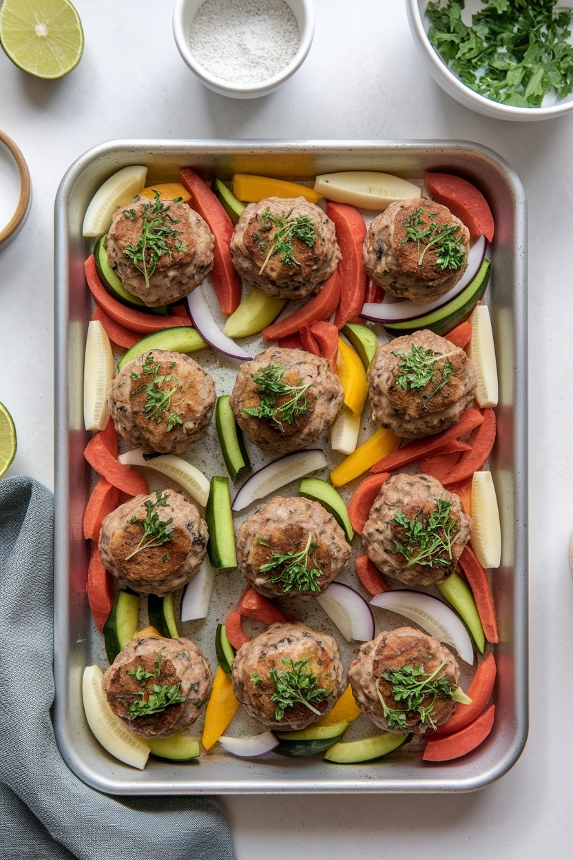 sheet pan meatballs and vegetables