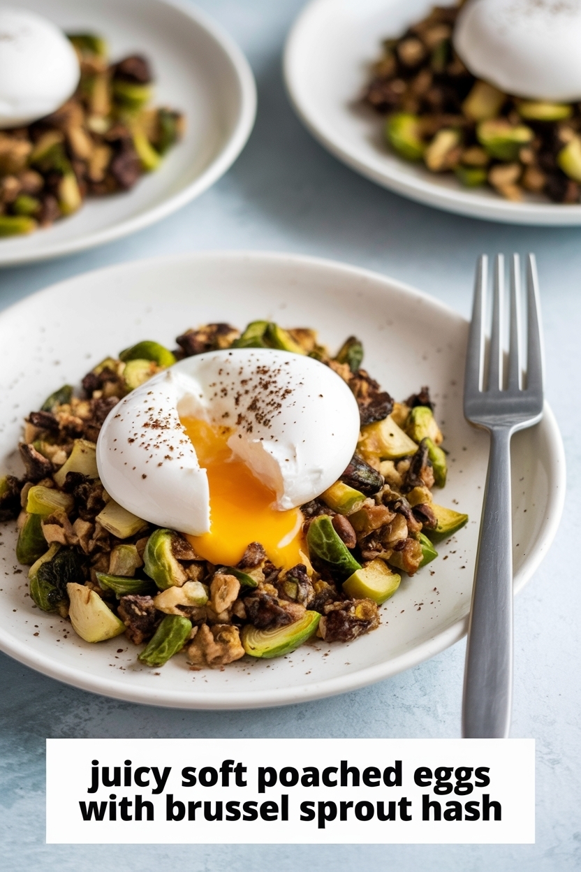 soft poached eggs with brussel sprout hash