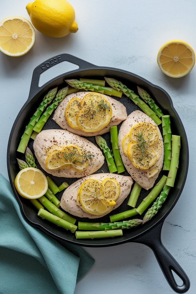spring lemon chicken asparagus skillet