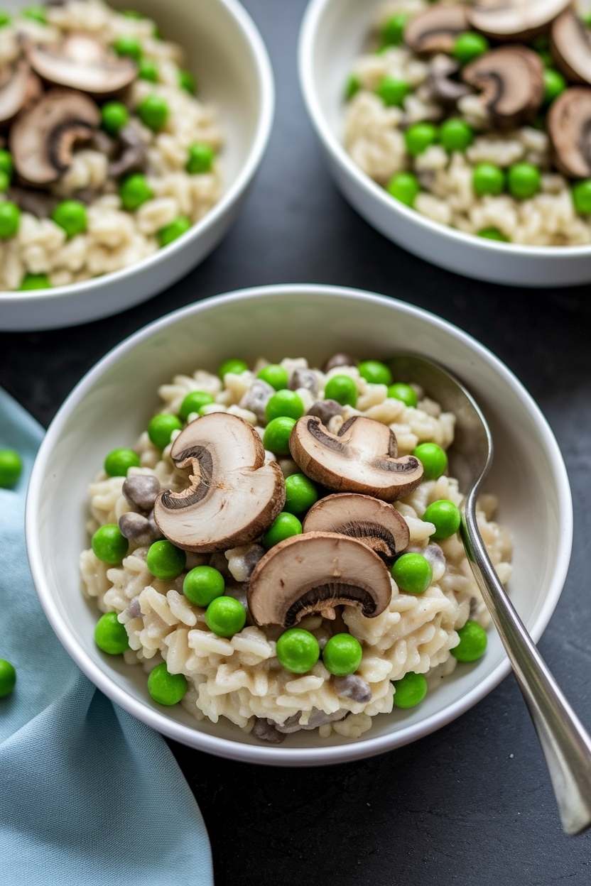 spring pea and mushroom risotto no wine