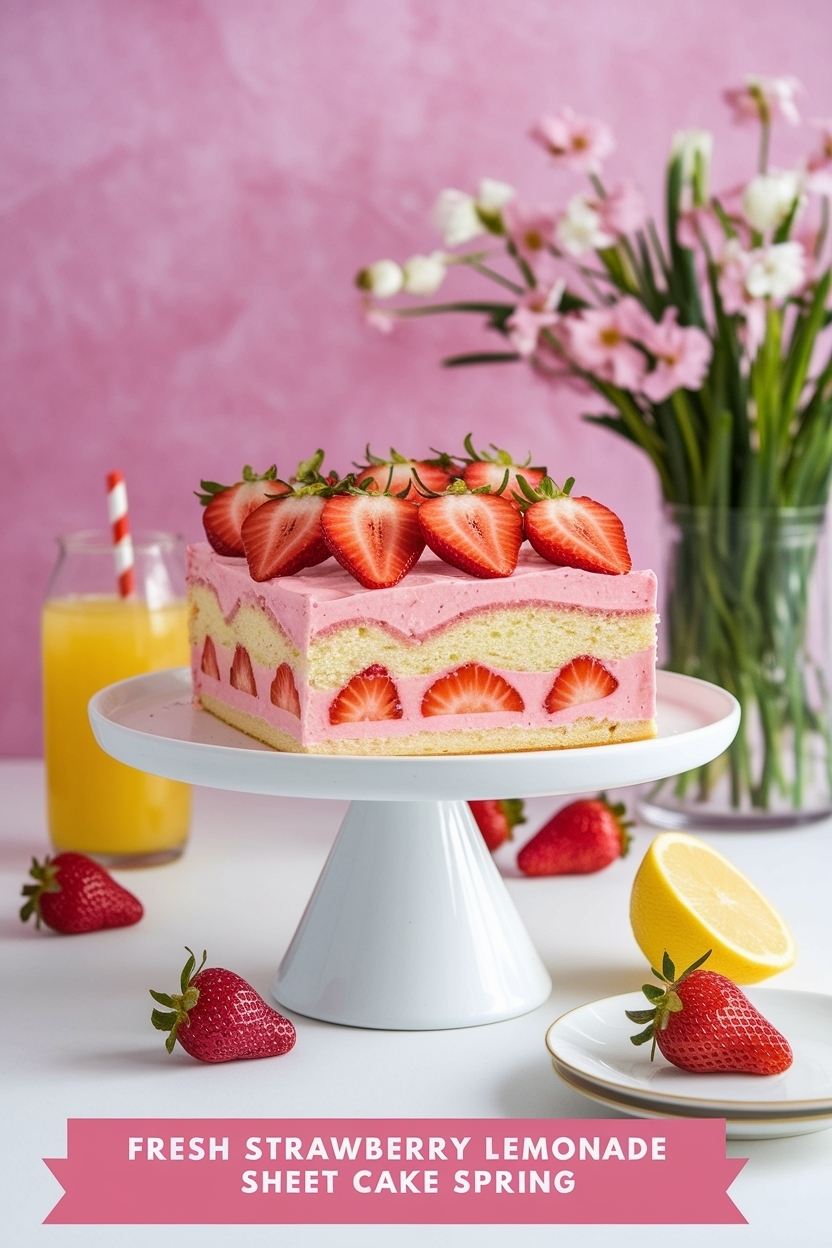 strawberry lemonade sheet cake spring