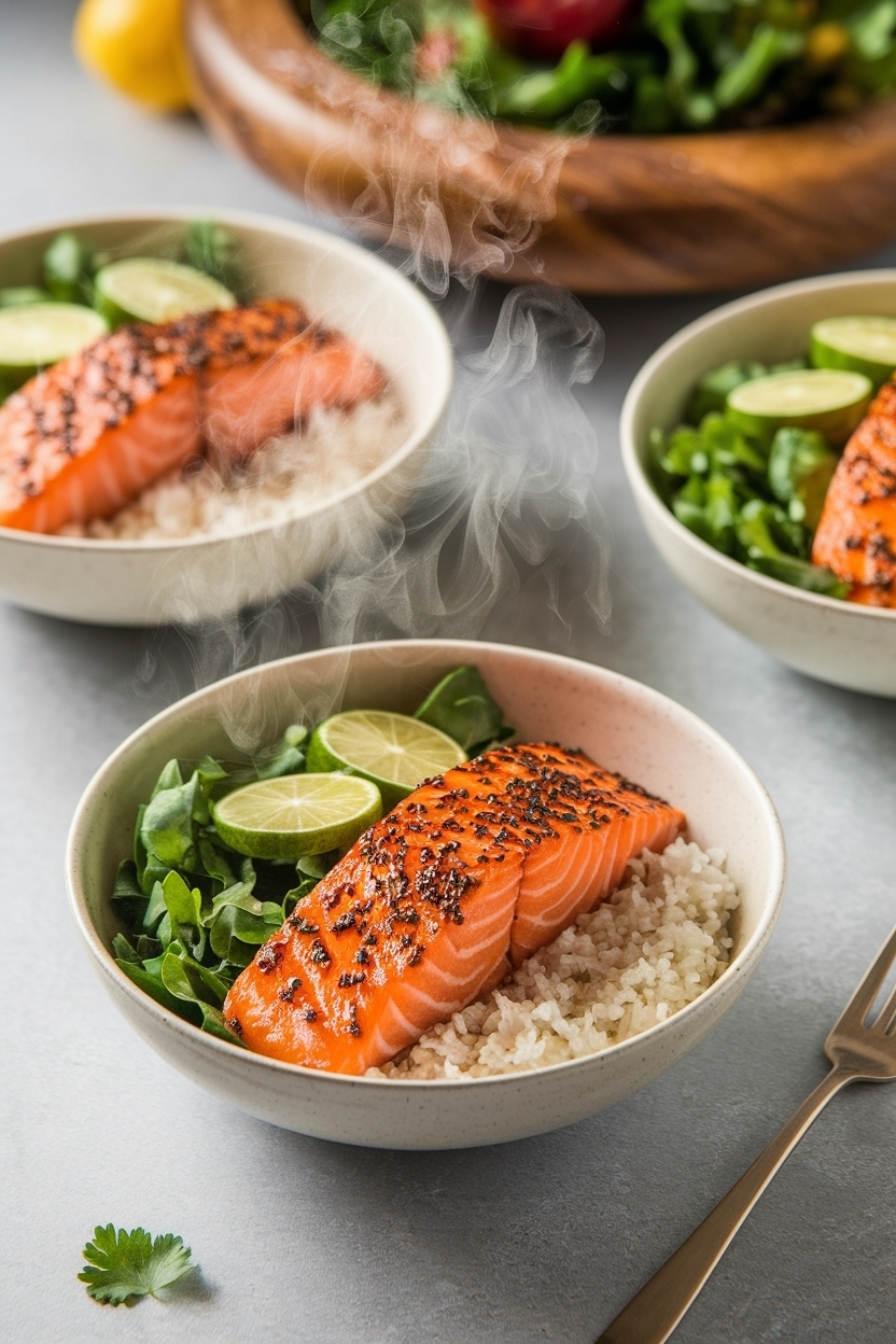 teriyaki salmon bowls meal prep