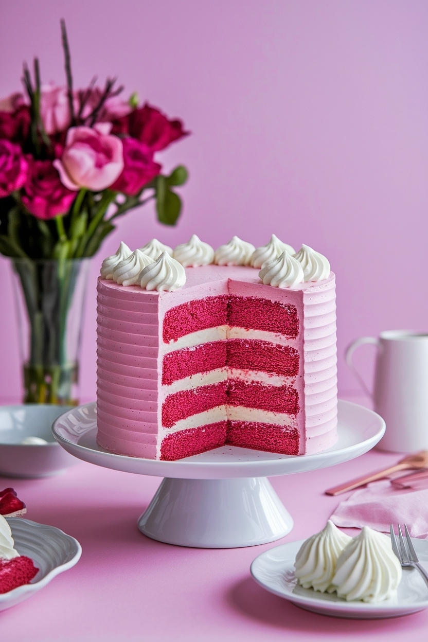 valentine pink velvet cake with cream cheese