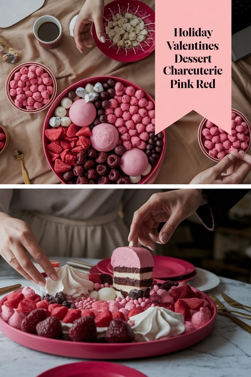 valentines dessert charcuterie board pink red